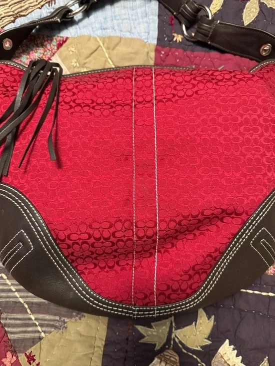 Red and chocolate large soho boho Coach purse - Picture 4 of 9